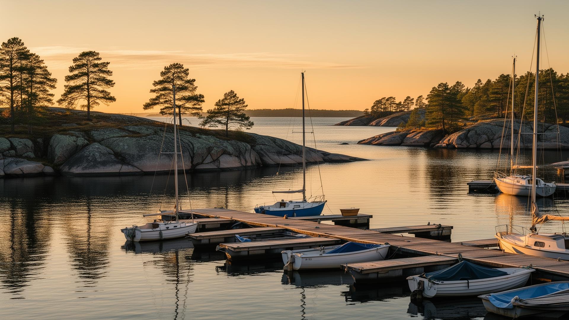 Soluddens hamn i kvällsljus